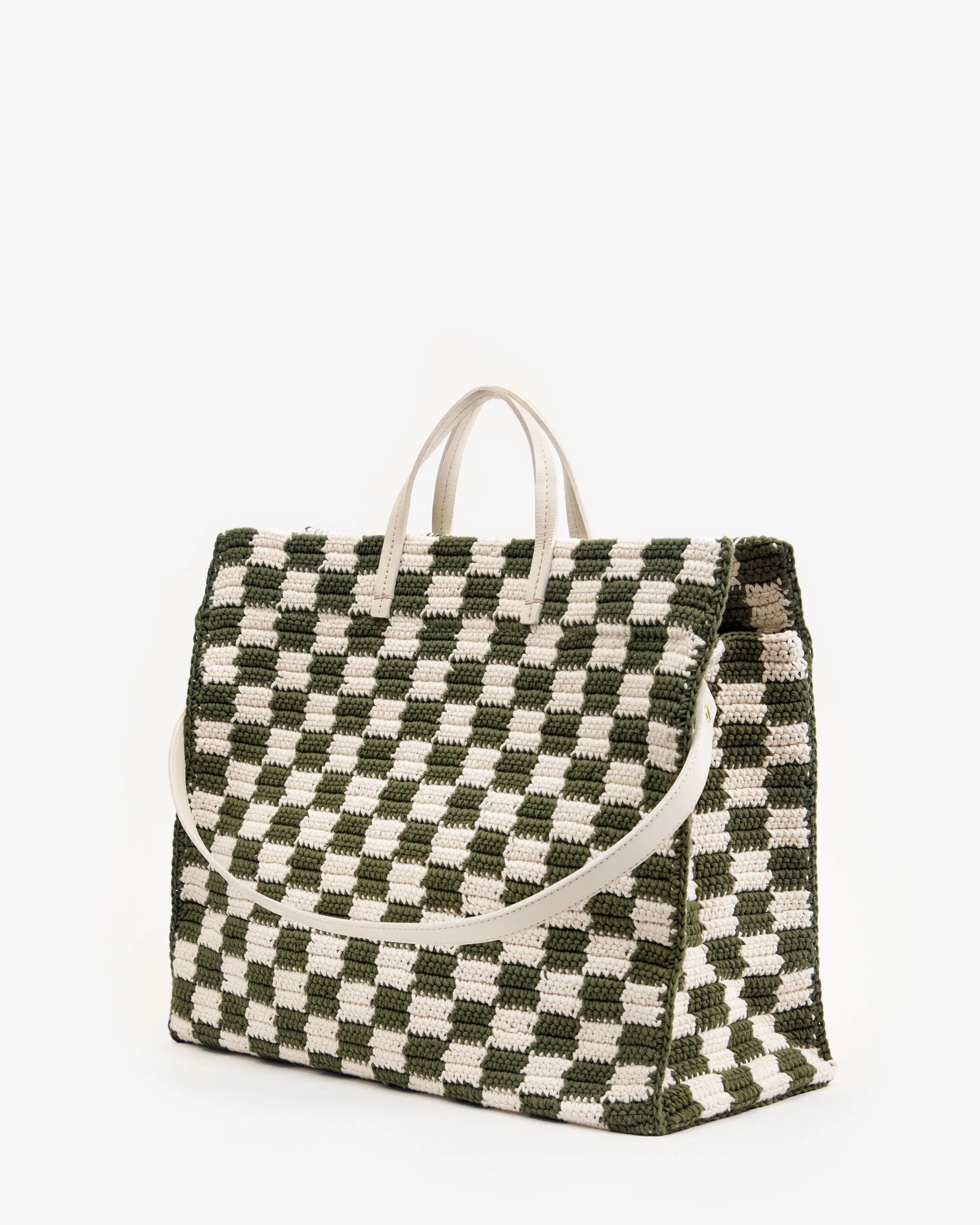 Summer Simple Tote - Crochet Checker - Olive/Cream