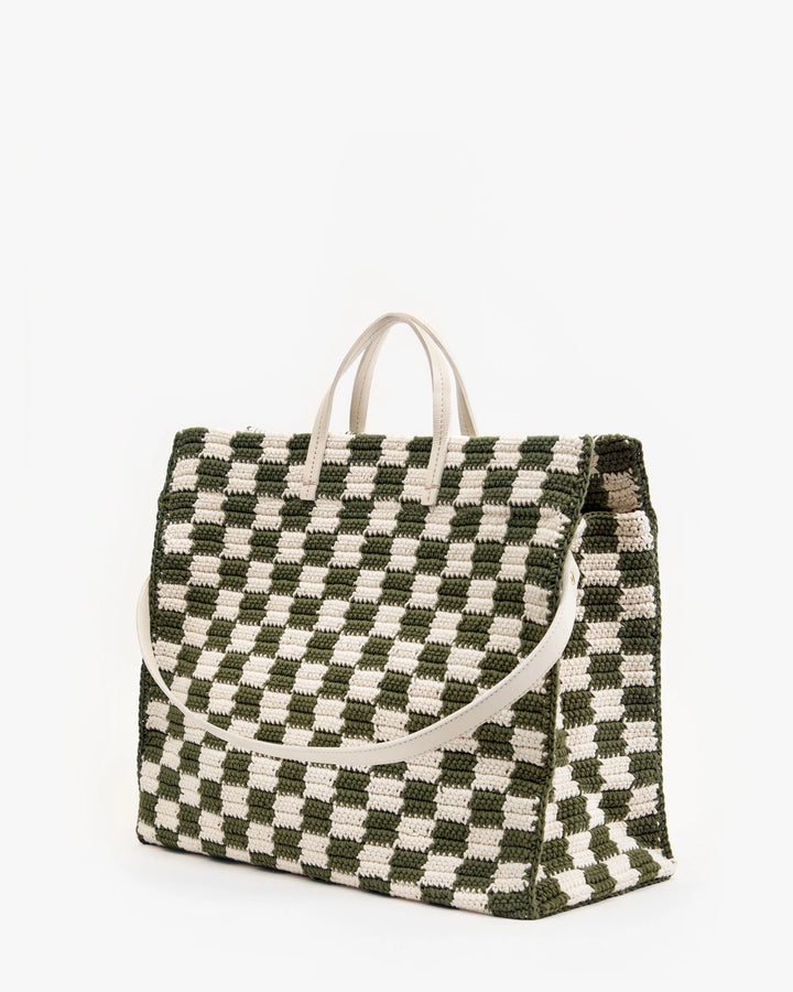 Summer Simple Tote - Crochet Checker - Olive/Cream