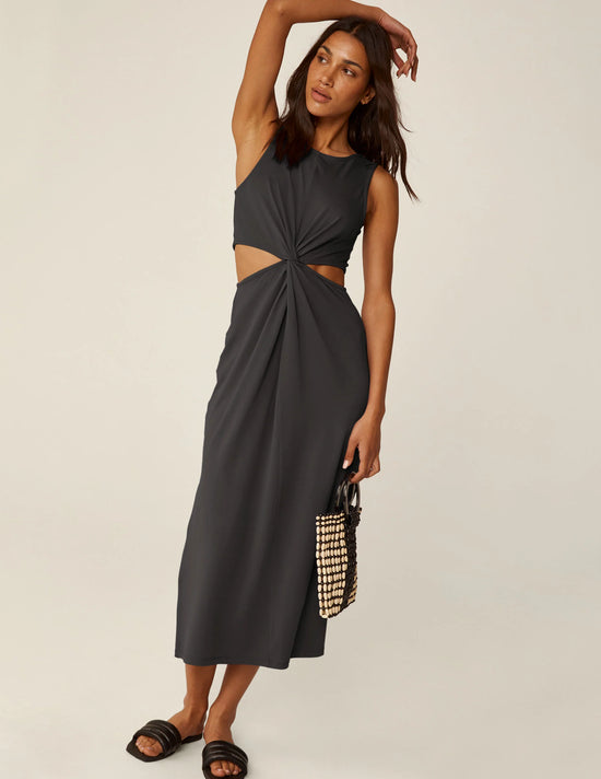 Around The World Front Twist Dress - Black