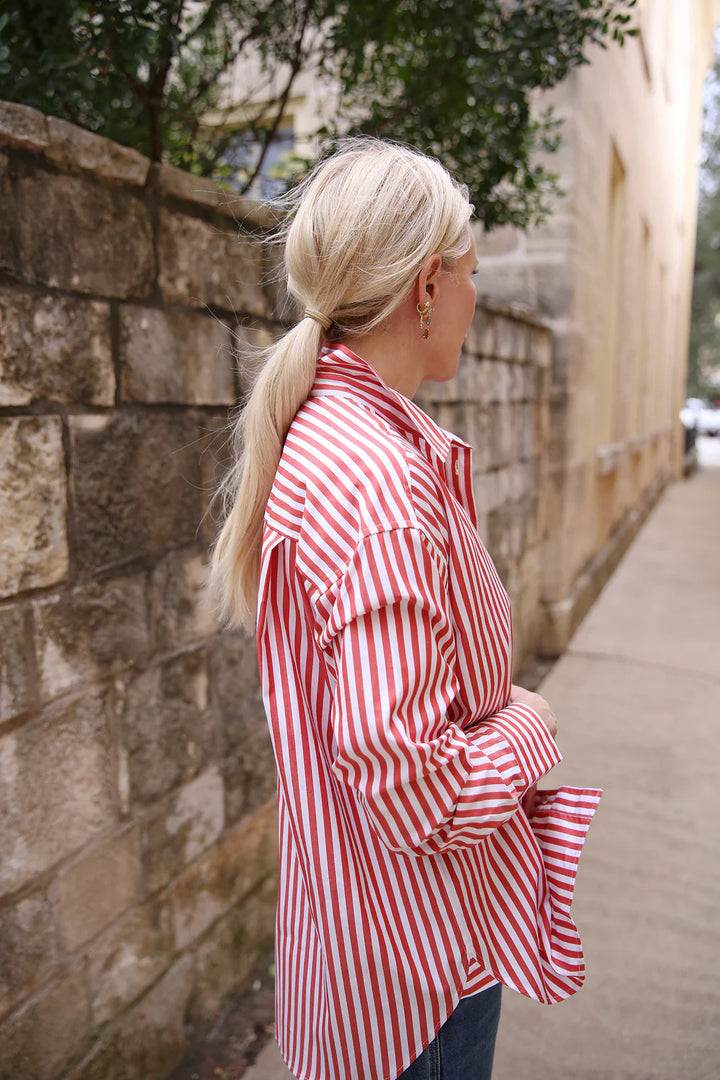 Emilette Oversized Shirt - Red & Cream