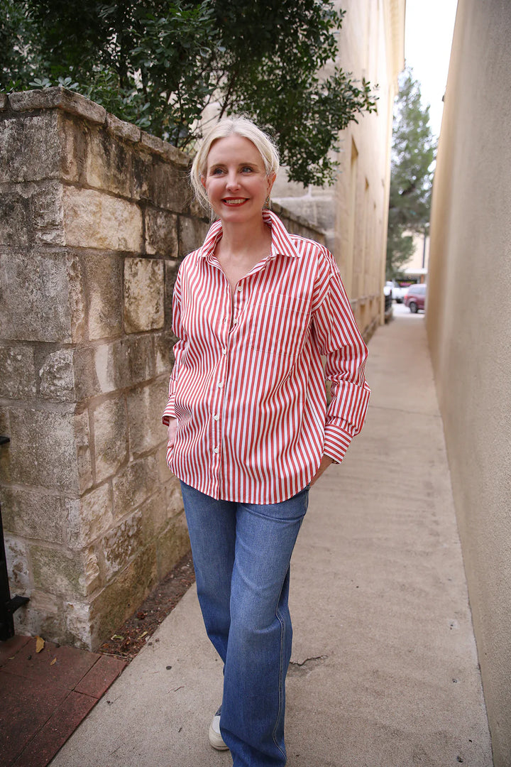 Emilette Oversized Shirt - Red & Cream