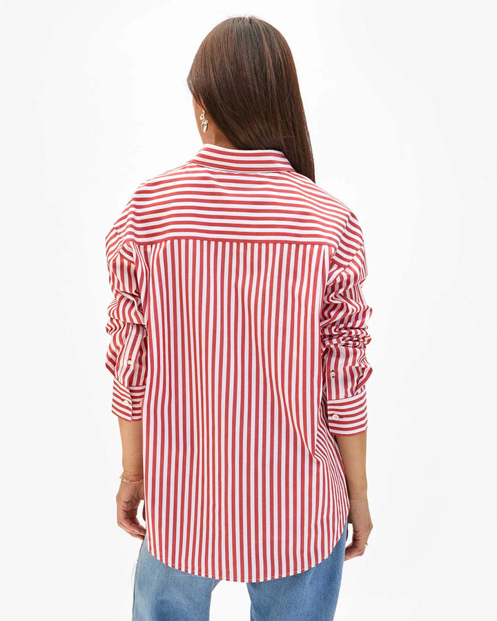 Emilette Oversized Shirt - Red & Cream