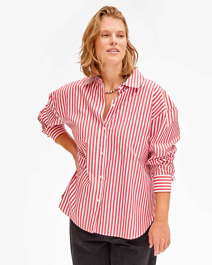 Emilette Oversized Shirt - Red & Cream