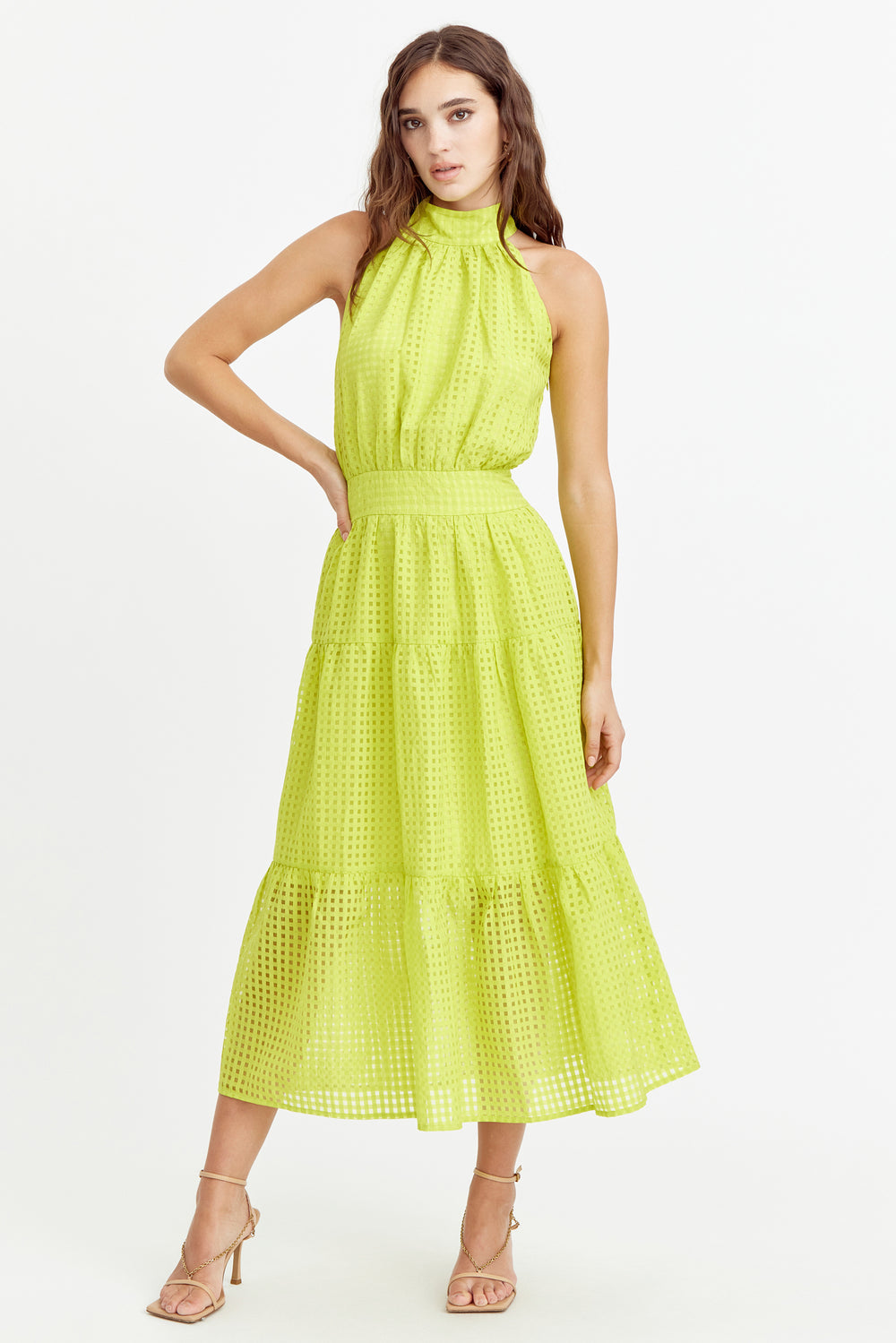 Angel Seersucker Halter Dress - Cyber Lime