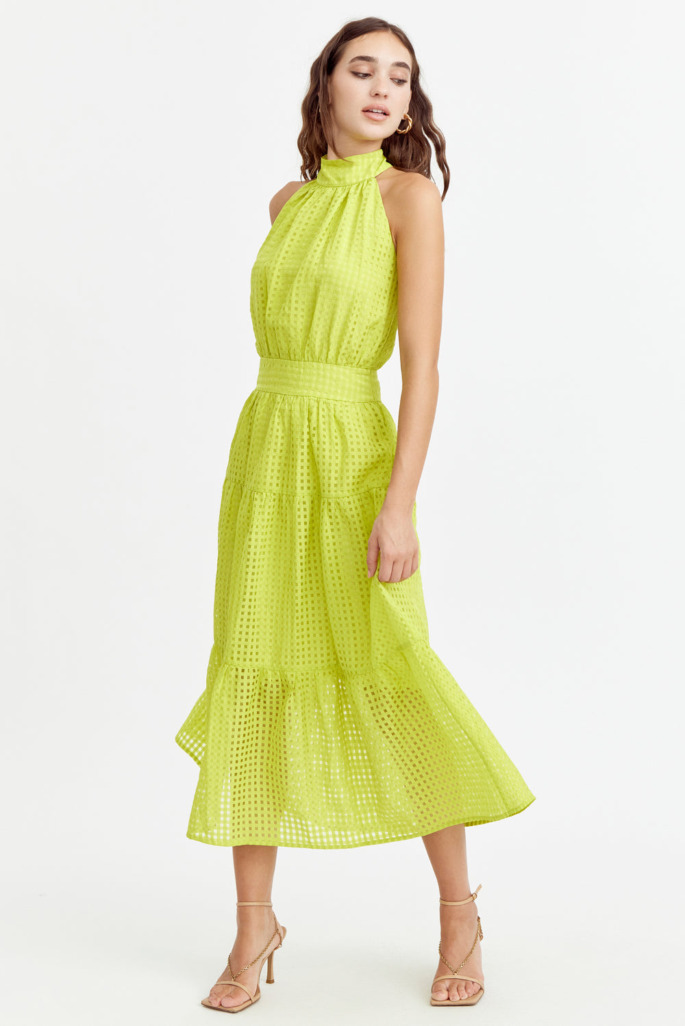 Angel Seersucker Halter Dress - Cyber Lime