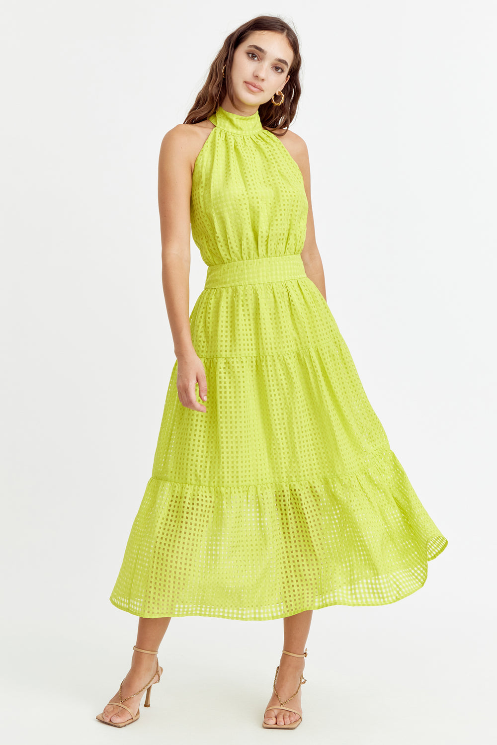 Angel Seersucker Halter Dress - Cyber Lime