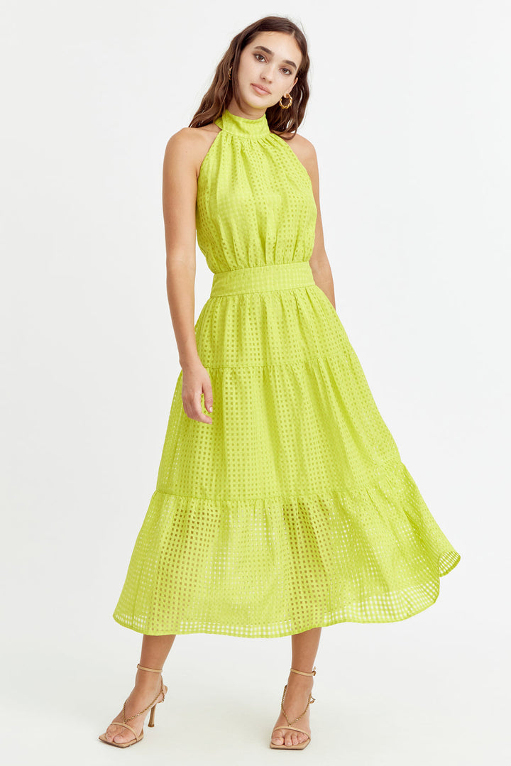 Angel Seersucker Halter Dress - Cyber Lime