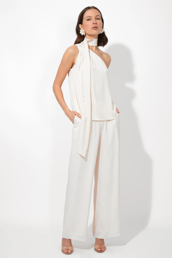 Lisette Scarf One Shoulder Top - Ecru