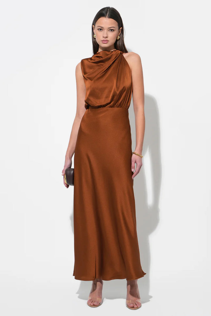 Kate Cowl Drape Asymmetrical Maxi Dress - Toffee