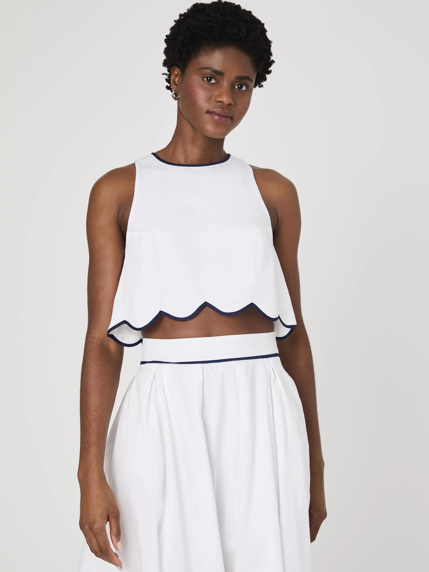Alexis Cotton Scallop Top - Summer White