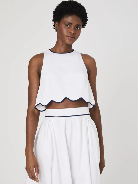 Alexis Cotton Scallop Top - Summer White