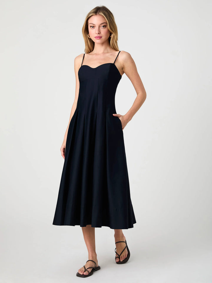 Cotton Pleated Midi Dress - Marine