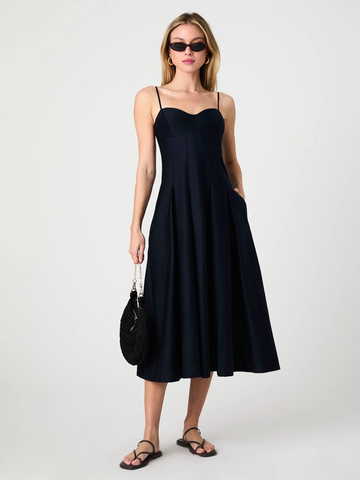 Cotton Pleated Midi Dress - Marine