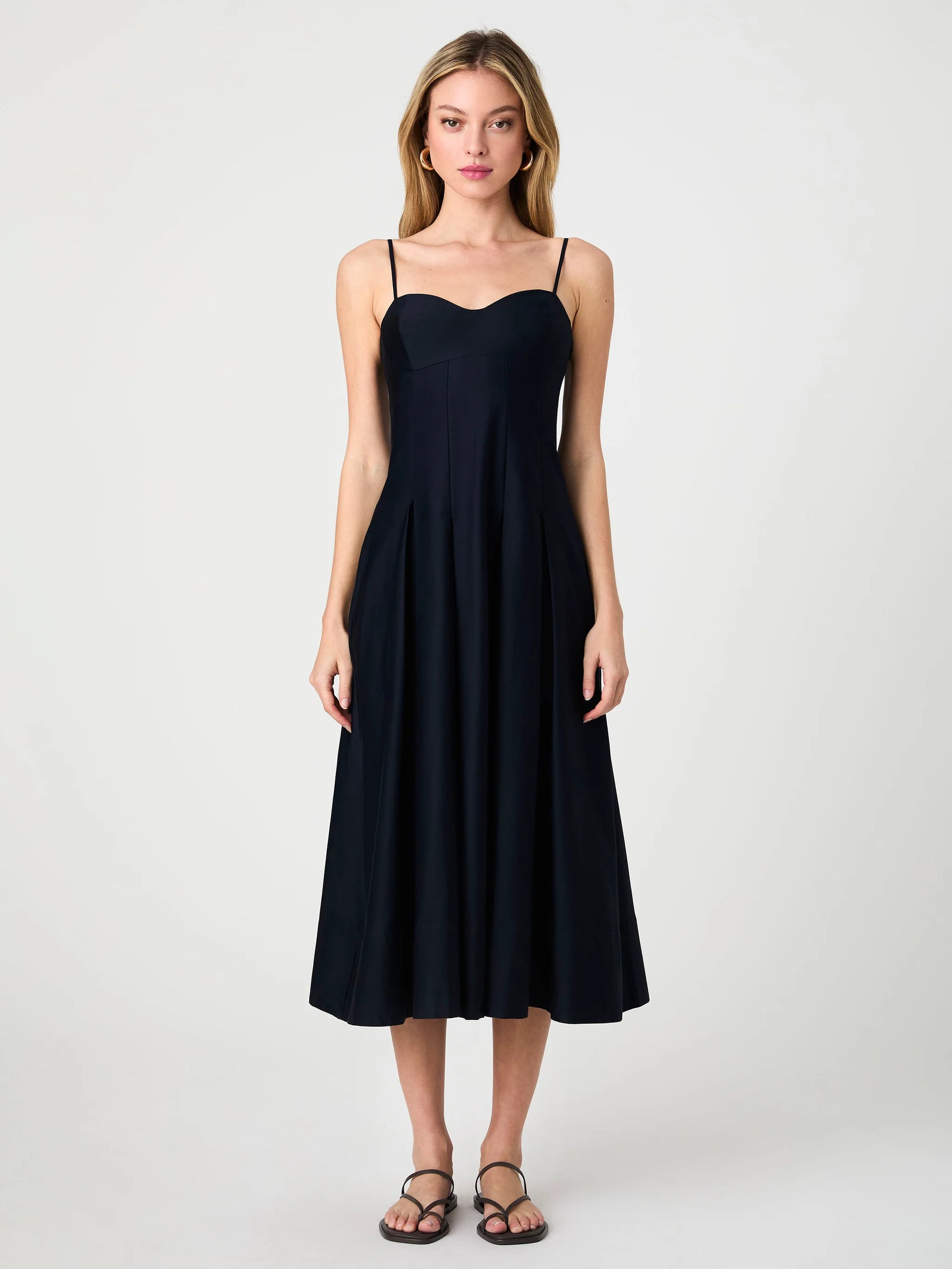 Cotton Pleated Midi Dress - Marine