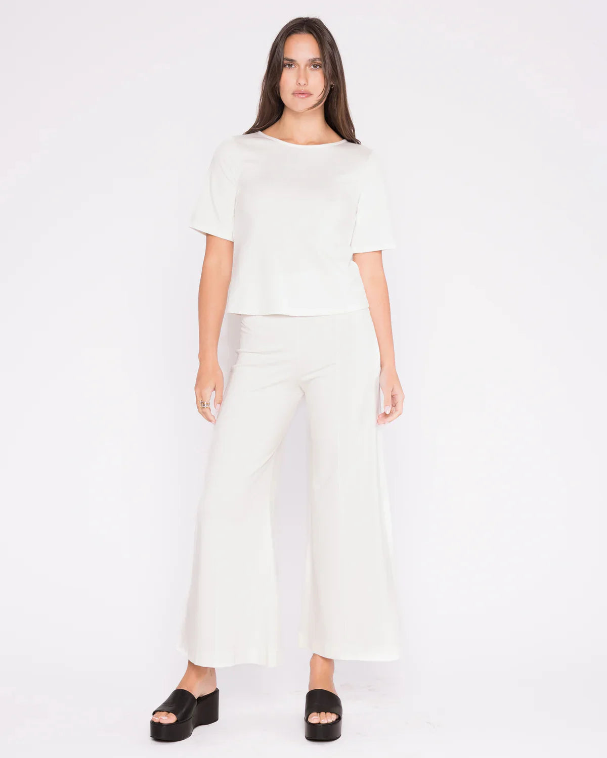 Ponte Knit Short Sleeve Top Extended - Off White