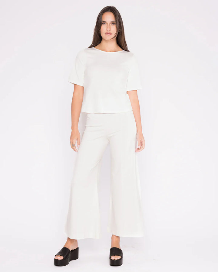 Ponte Knit Short Sleeve Top Extended - Off White