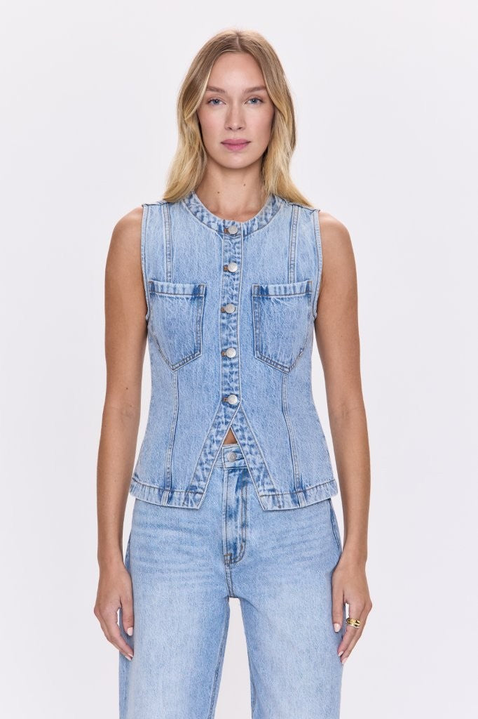 Gia Fitted Collarless Vest - Gaze