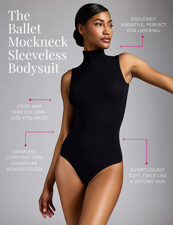 Ballet Mockneck Sleeveless Bodysuit - Black