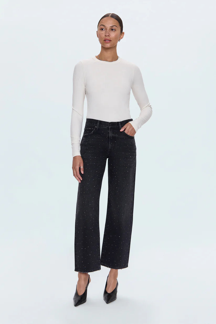 Lexi Mid Rise Bowed Straight Jean - Silver Screen