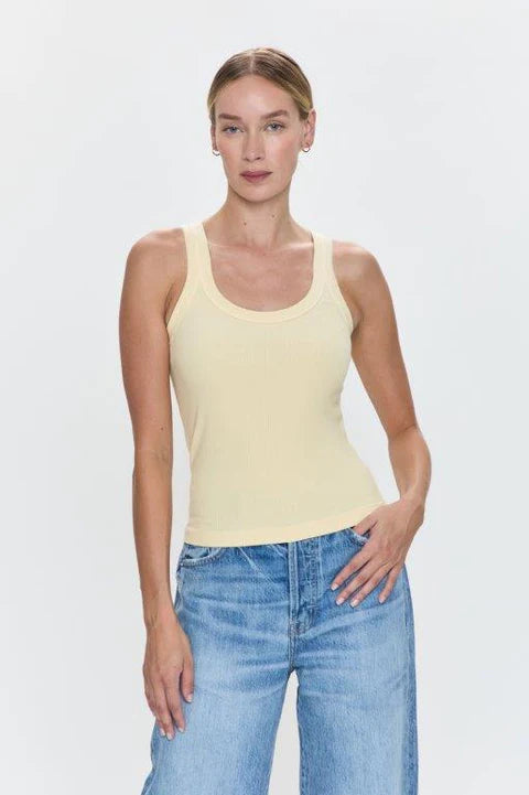 Christy Curved Hem Tank Top - Custard Yellow