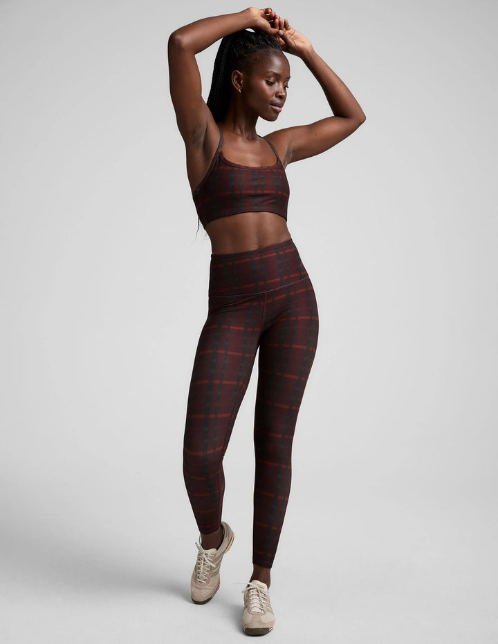 Softmark High Waisted Midi Legging - Dark Cherry Preppy Plaid