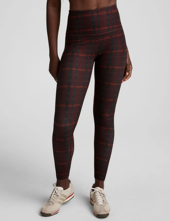 Softmark High Waisted Midi Legging - Dark Cherry Preppy Plaid