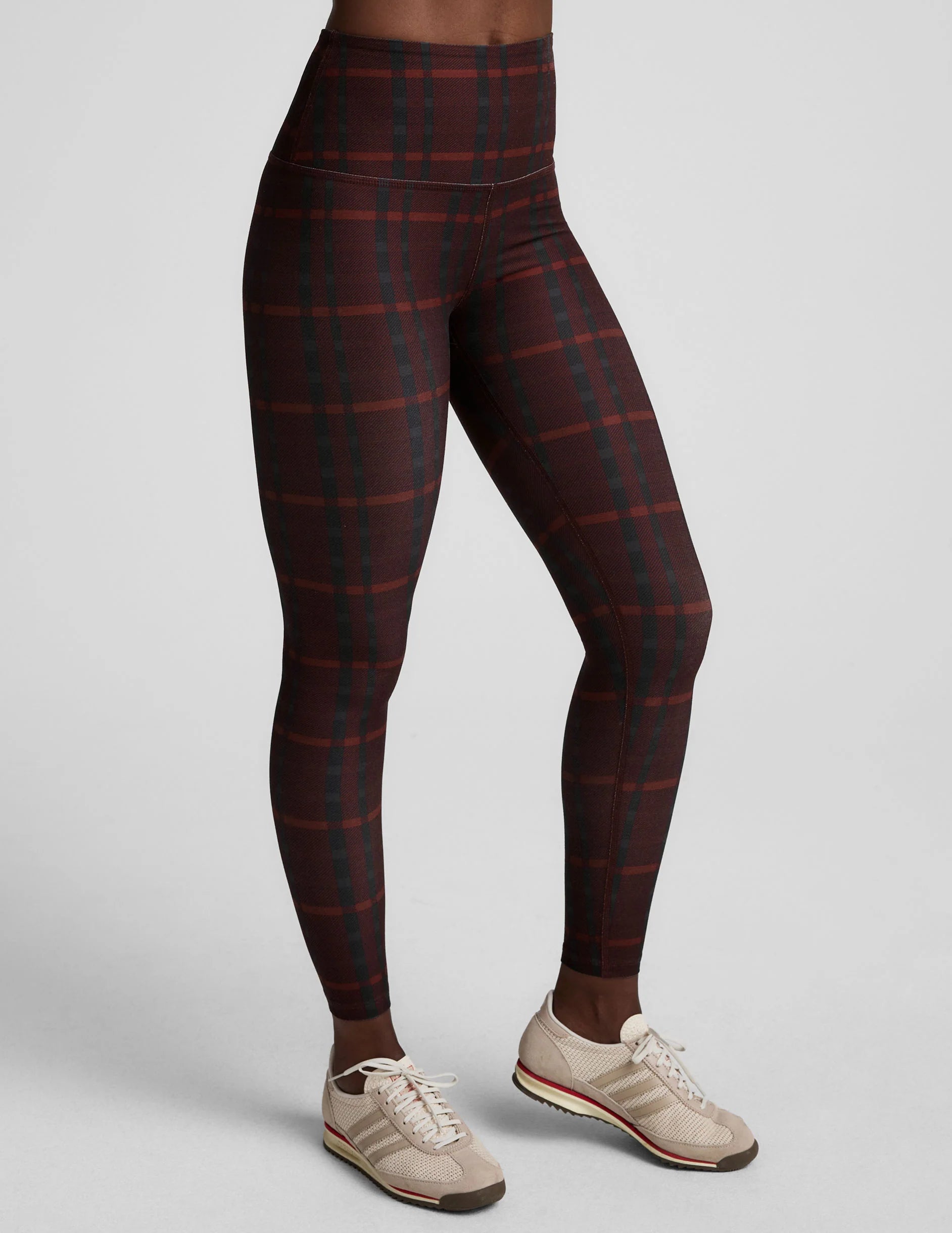 Softmark High Waisted Midi Legging - Dark Cherry Preppy Plaid