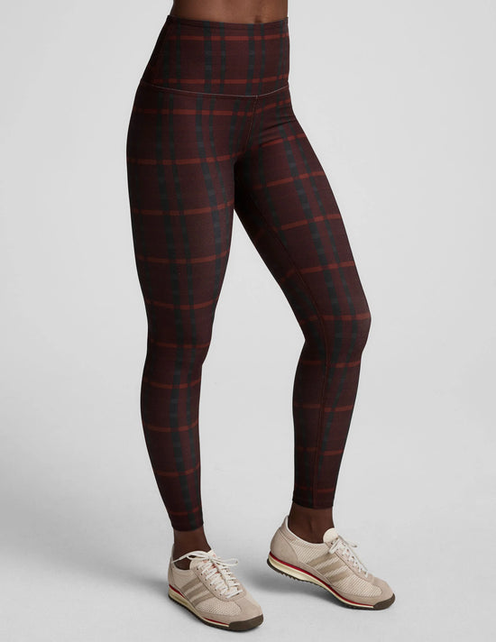 Softmark High Waisted Midi Legging - Dark Cherry Preppy Plaid