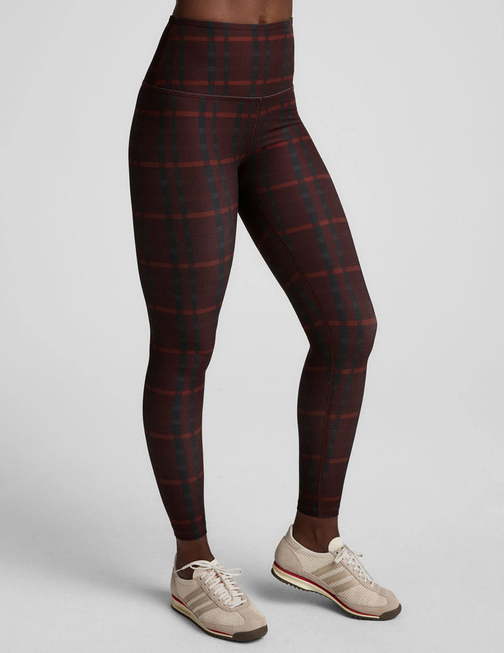 Softmark High Waisted Midi Legging - Dark Cherry Preppy Plaid