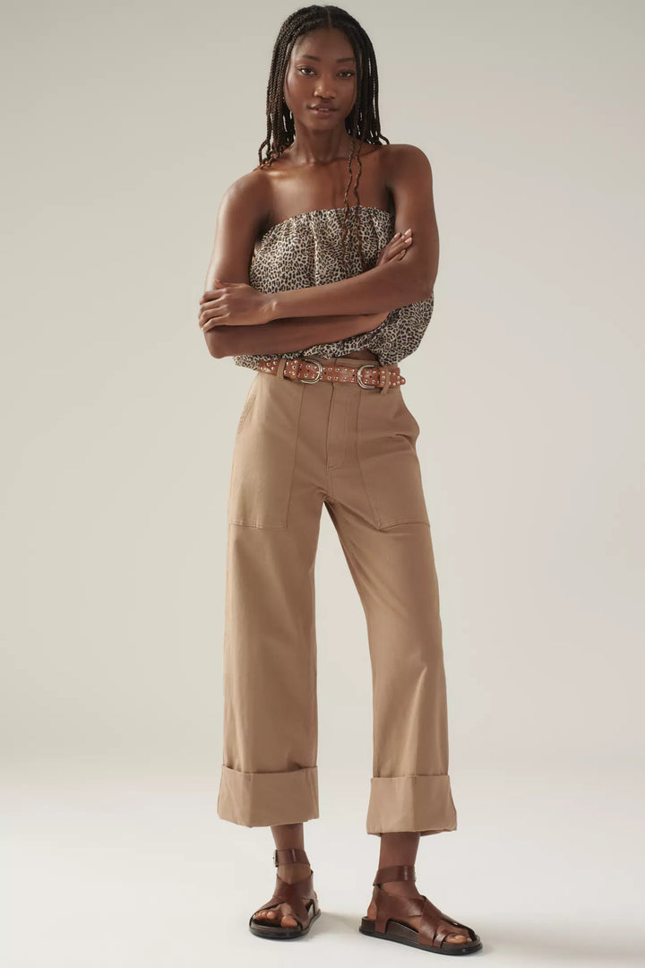Maya Cuffed Hem Wide Leg Pants - Biscuit