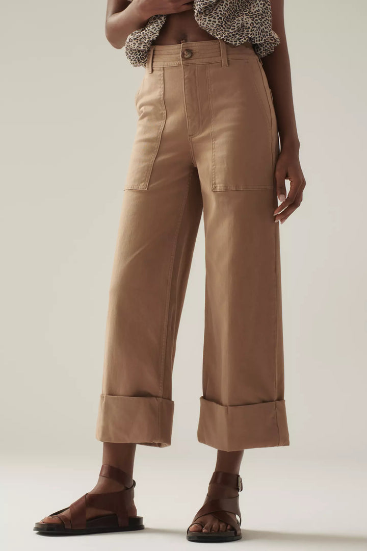 Maya Cuffed Hem Wide Leg Pants - Biscuit