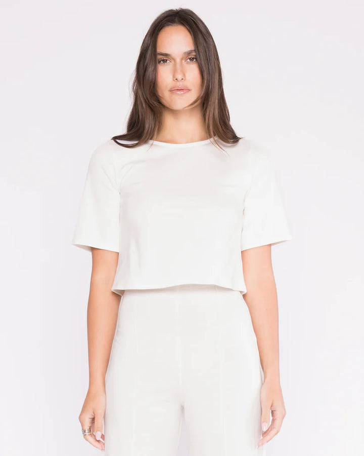 Ponte Knit Short Sleeve Top Extended - Off White