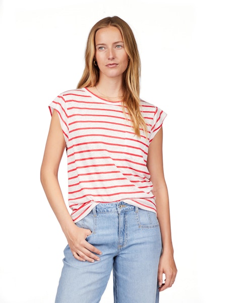 Relaxed Cap Sleeve - Cayenne/White Stripe