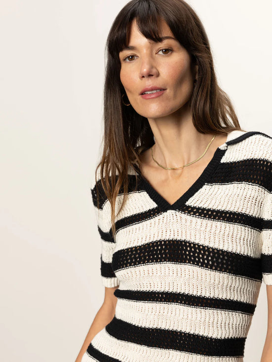 Knitted Collared Top - Black/Chalk