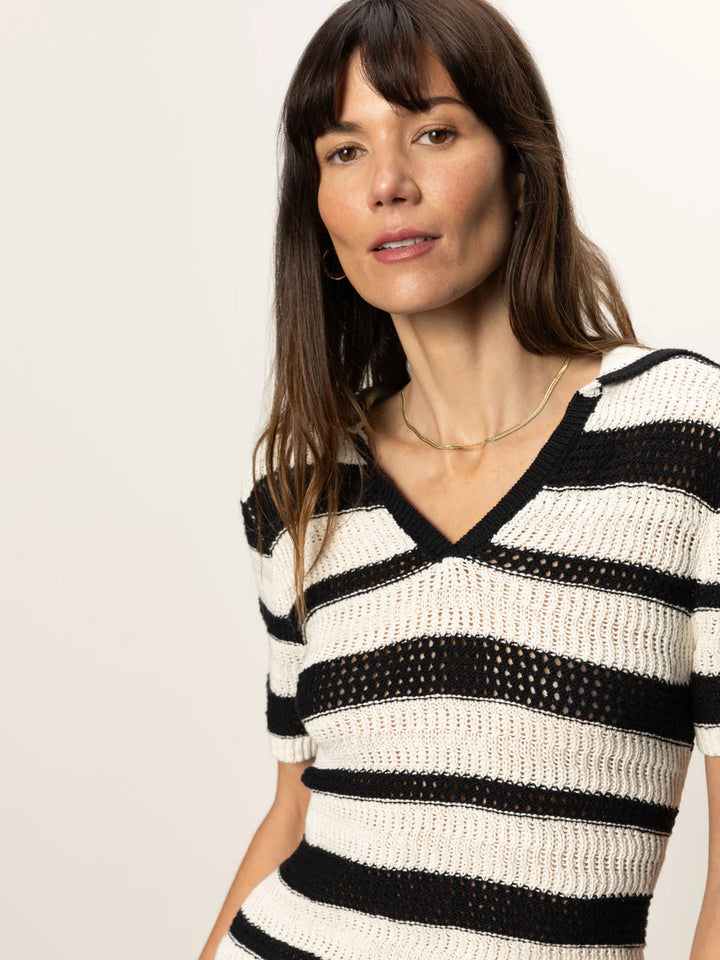 Knitted Collared Top - Black/Chalk