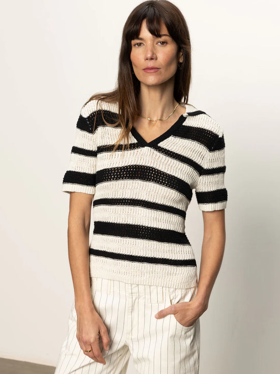 Knitted Collared Top - Black/Chalk