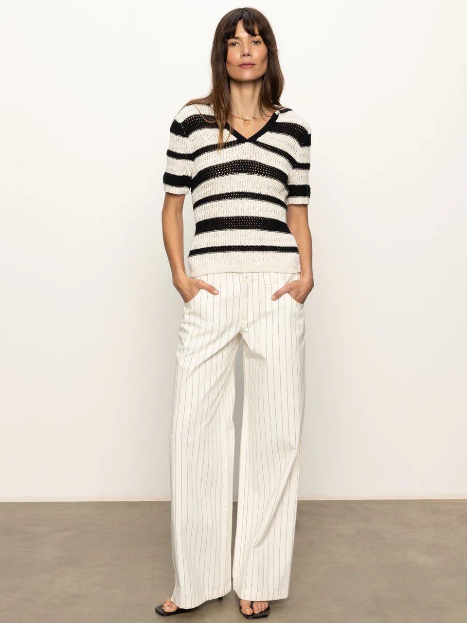 Knitted Collared Top - Black/Chalk