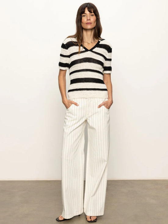 Knitted Collared Top - Black/Chalk
