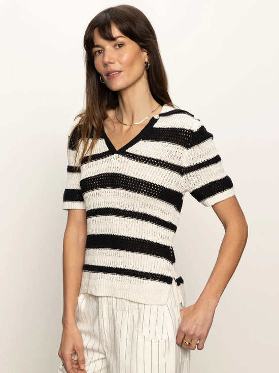 Knitted Collared Top - Black/Chalk