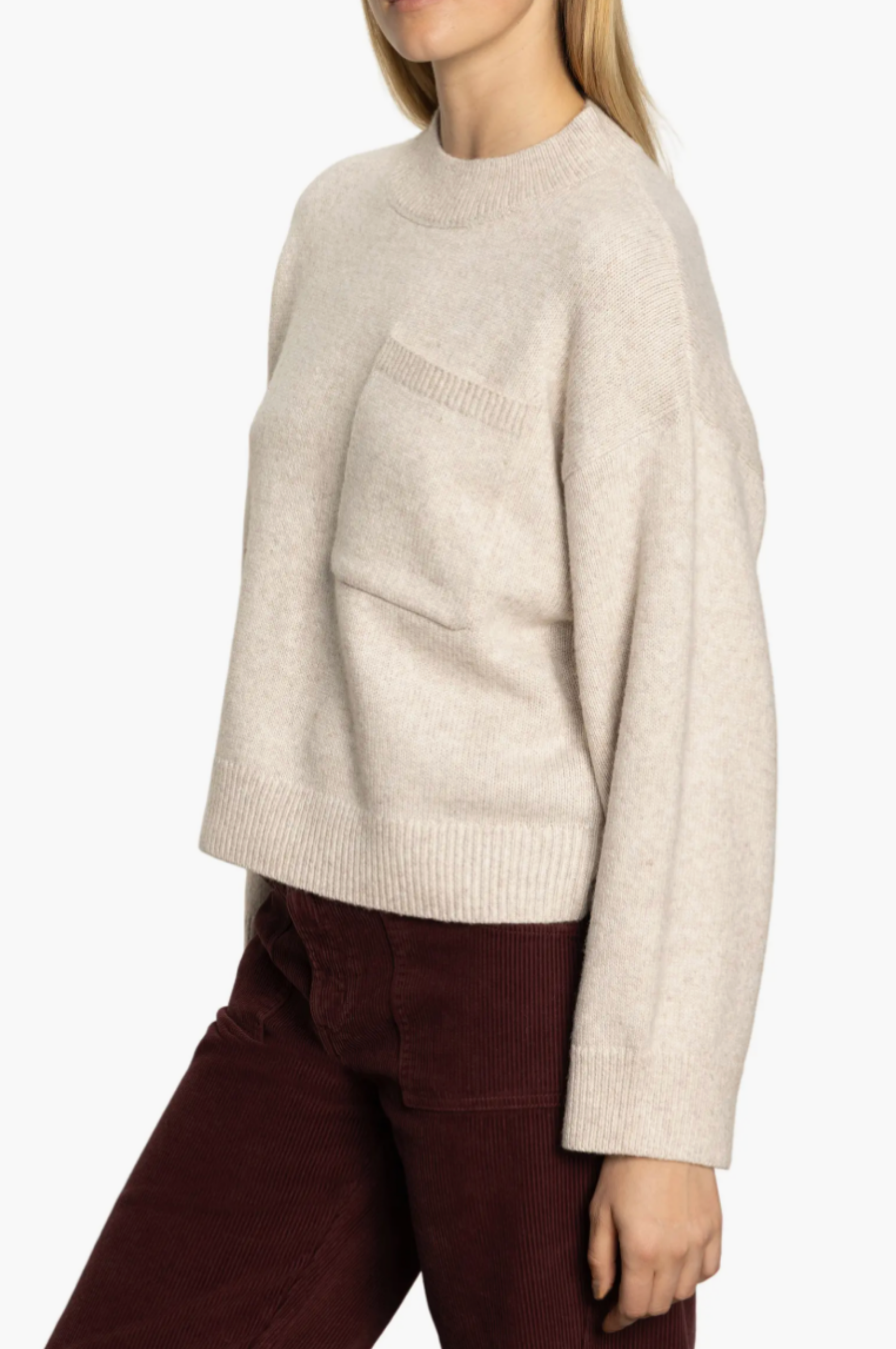 One Pocket Crew Sweater - Heather Pearl