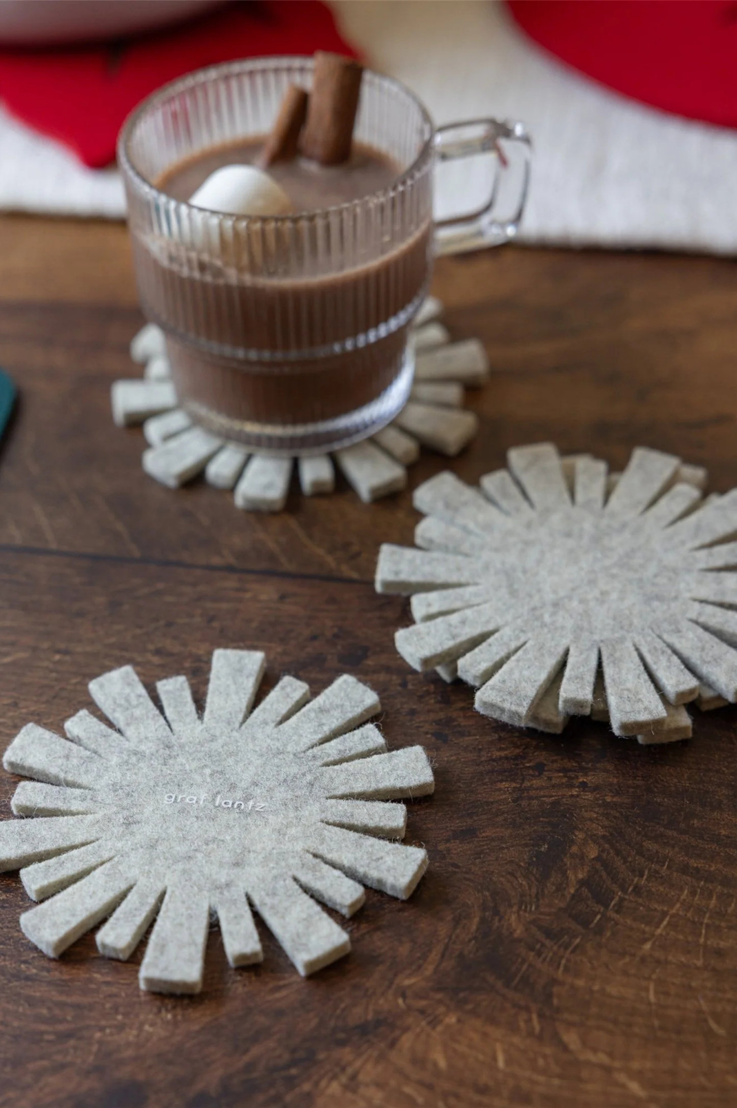 Merino Wool Starburst Coaster Solid 4 Pack - Heather White