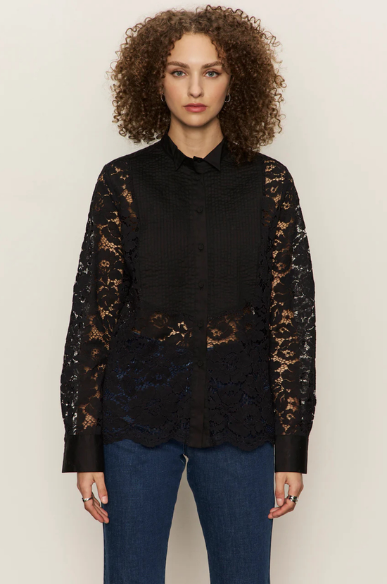 Serendipity Lace Tuxedo Shirt - Black