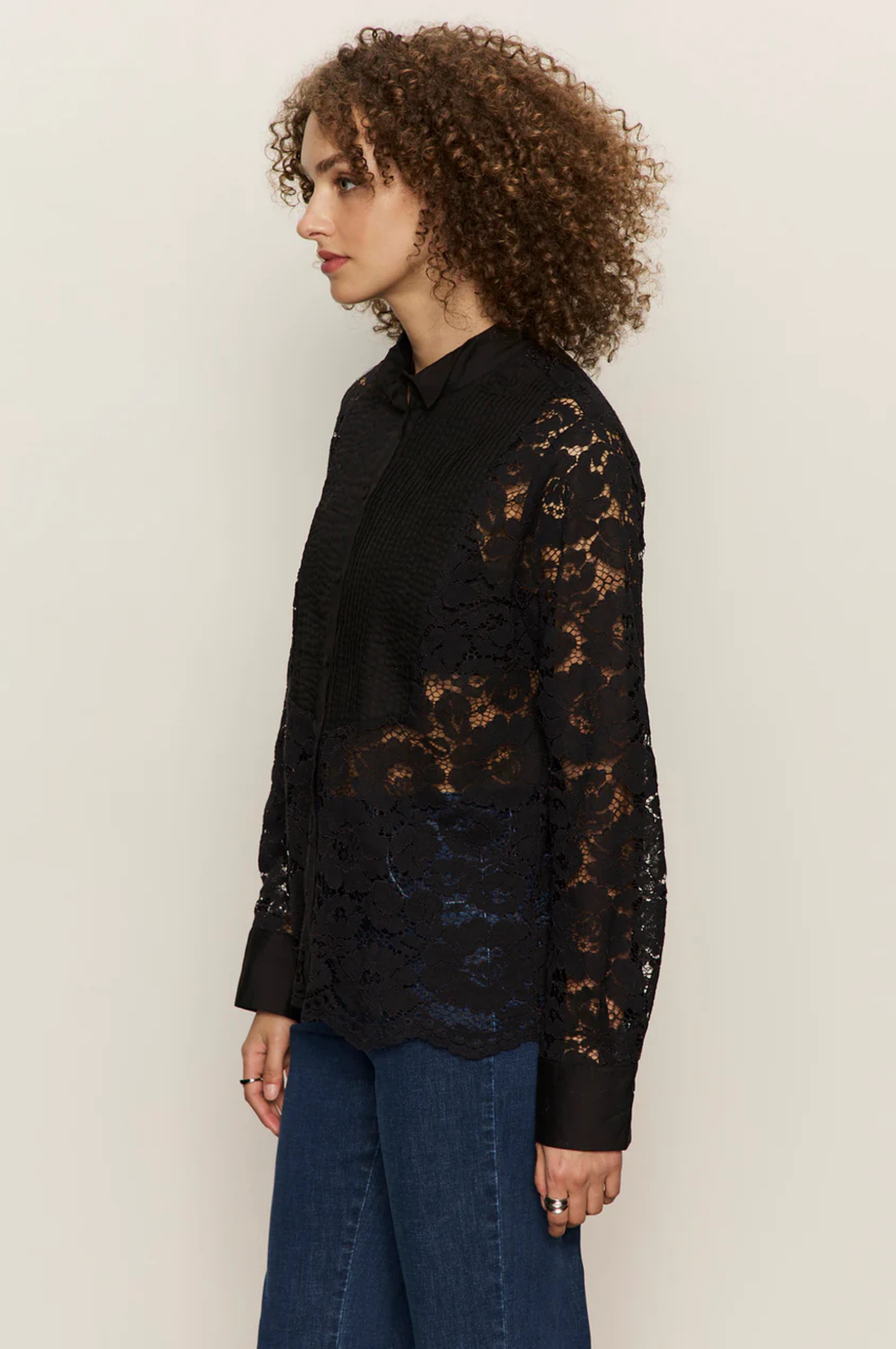Serendipity Lace Tuxedo Shirt - Black