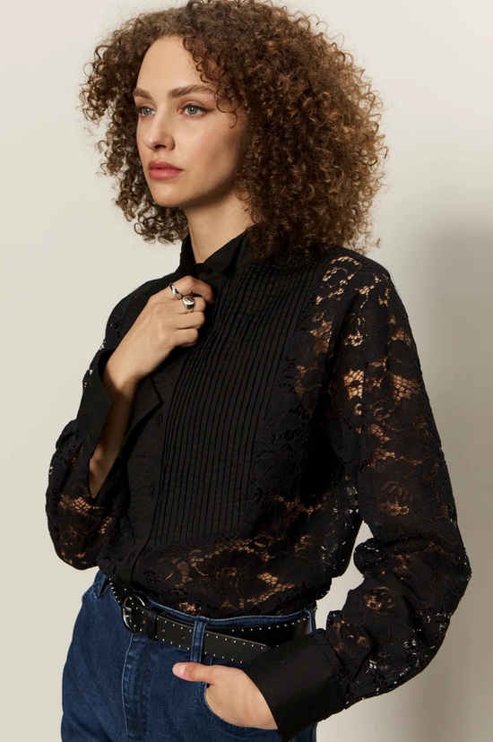 Serendipity Lace Tuxedo Shirt - Black