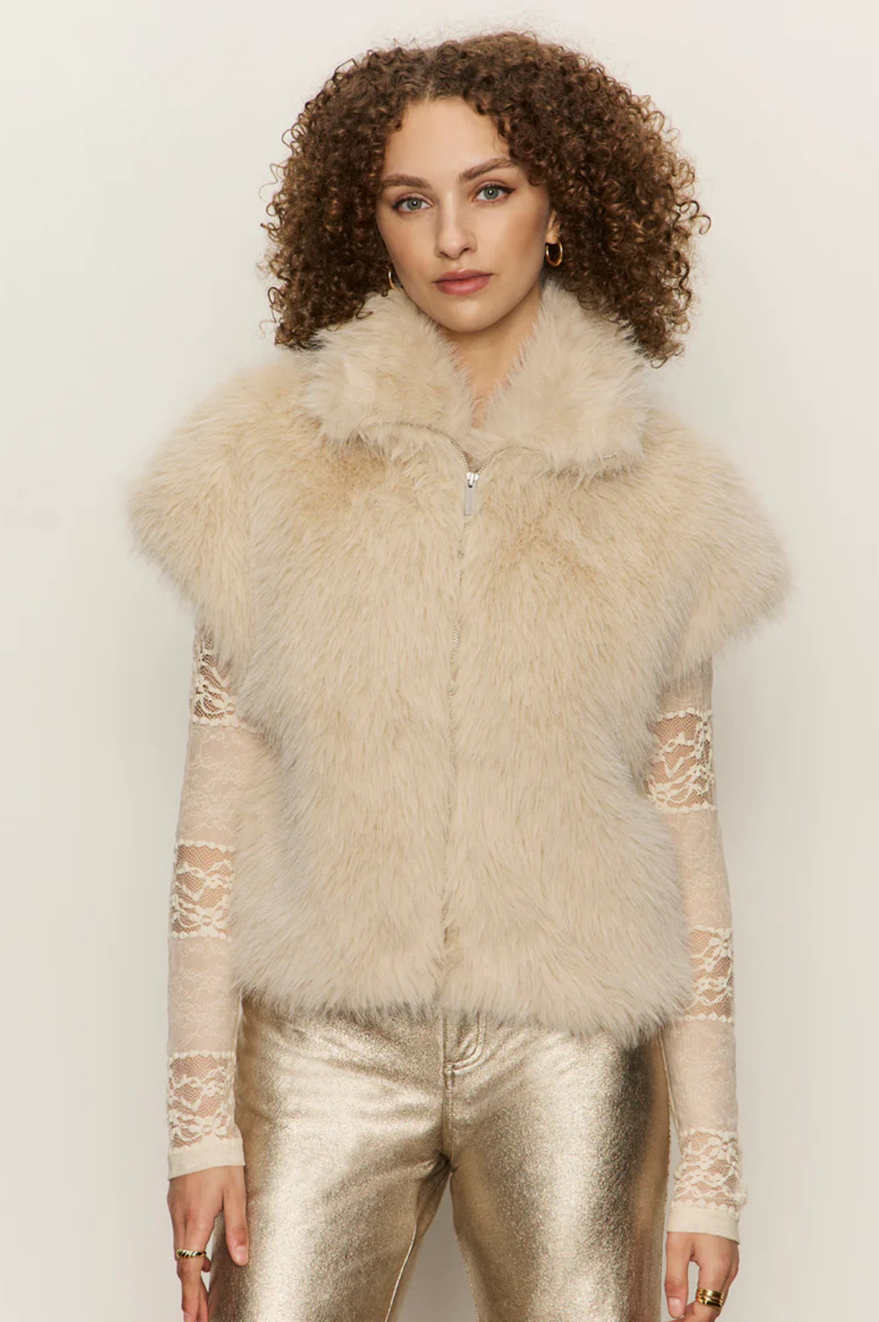 Silky Fur Vest - Almond Cream