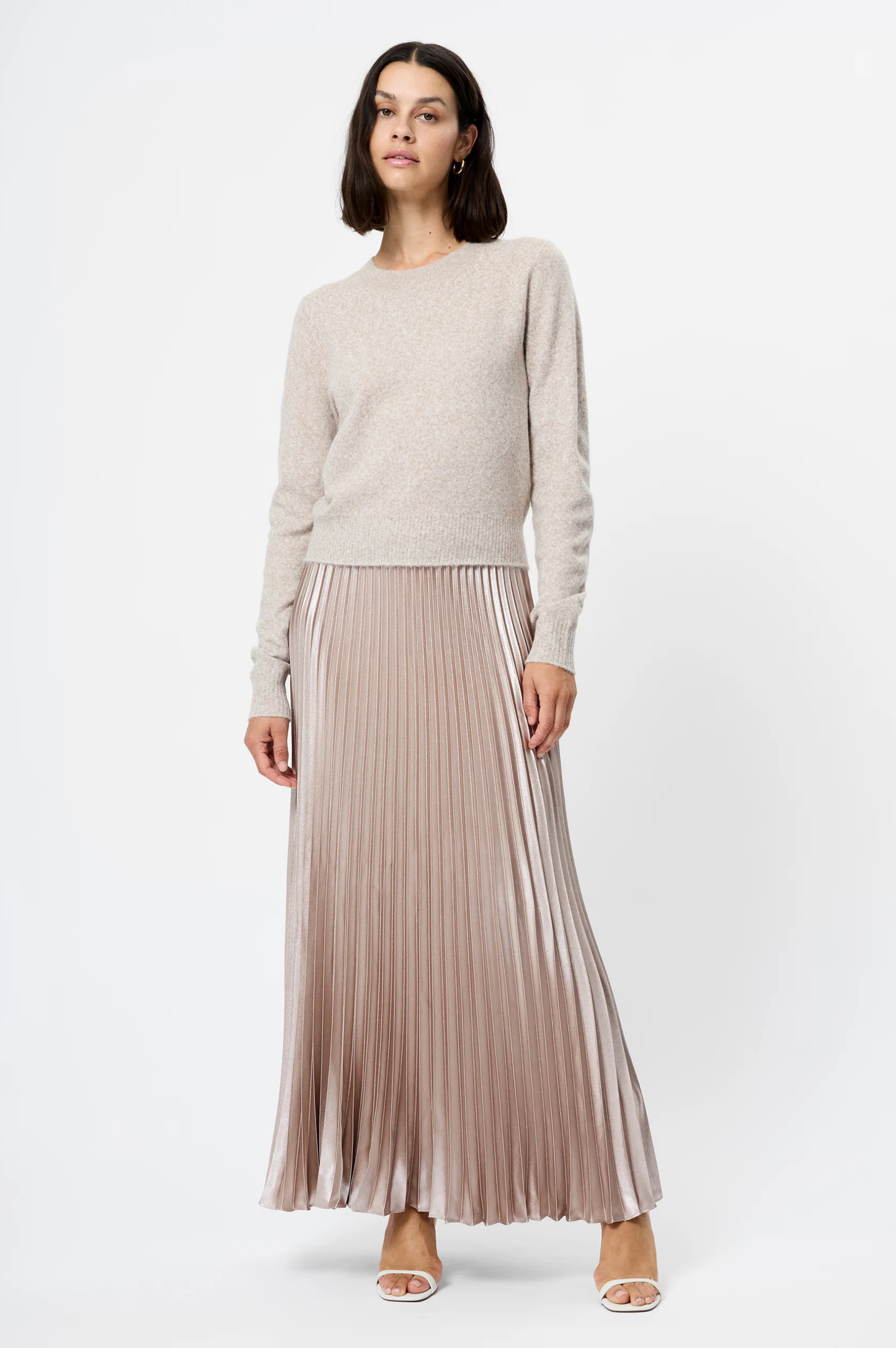Marielle Metallic Satin Maxi Skirt - Champagne Mist