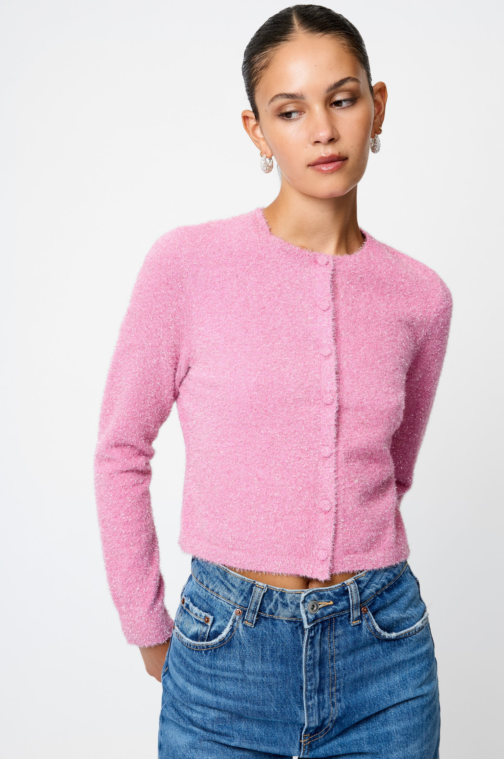 Tinsel Knit Slim Cardigan - Taffy Pink