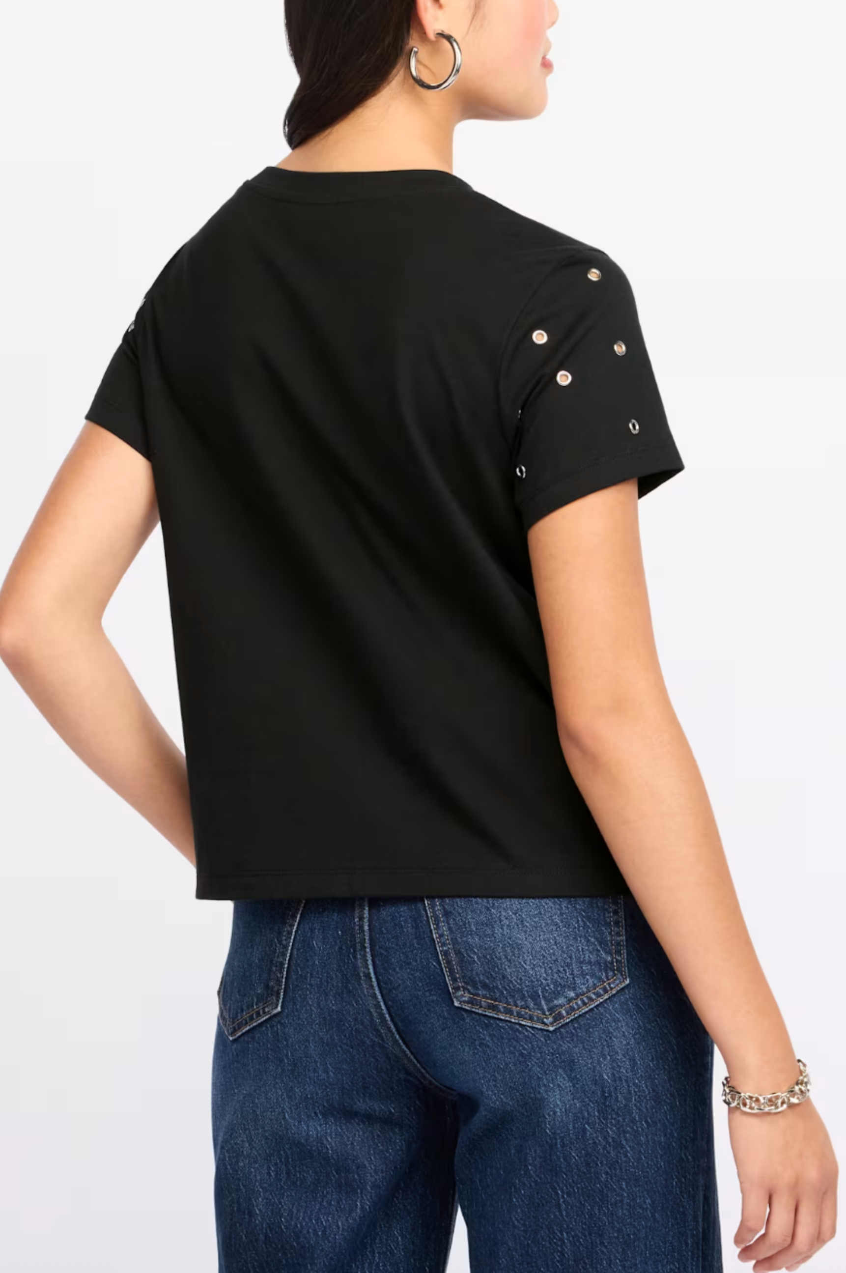 Embellished Tee With Grommets - Faded Black