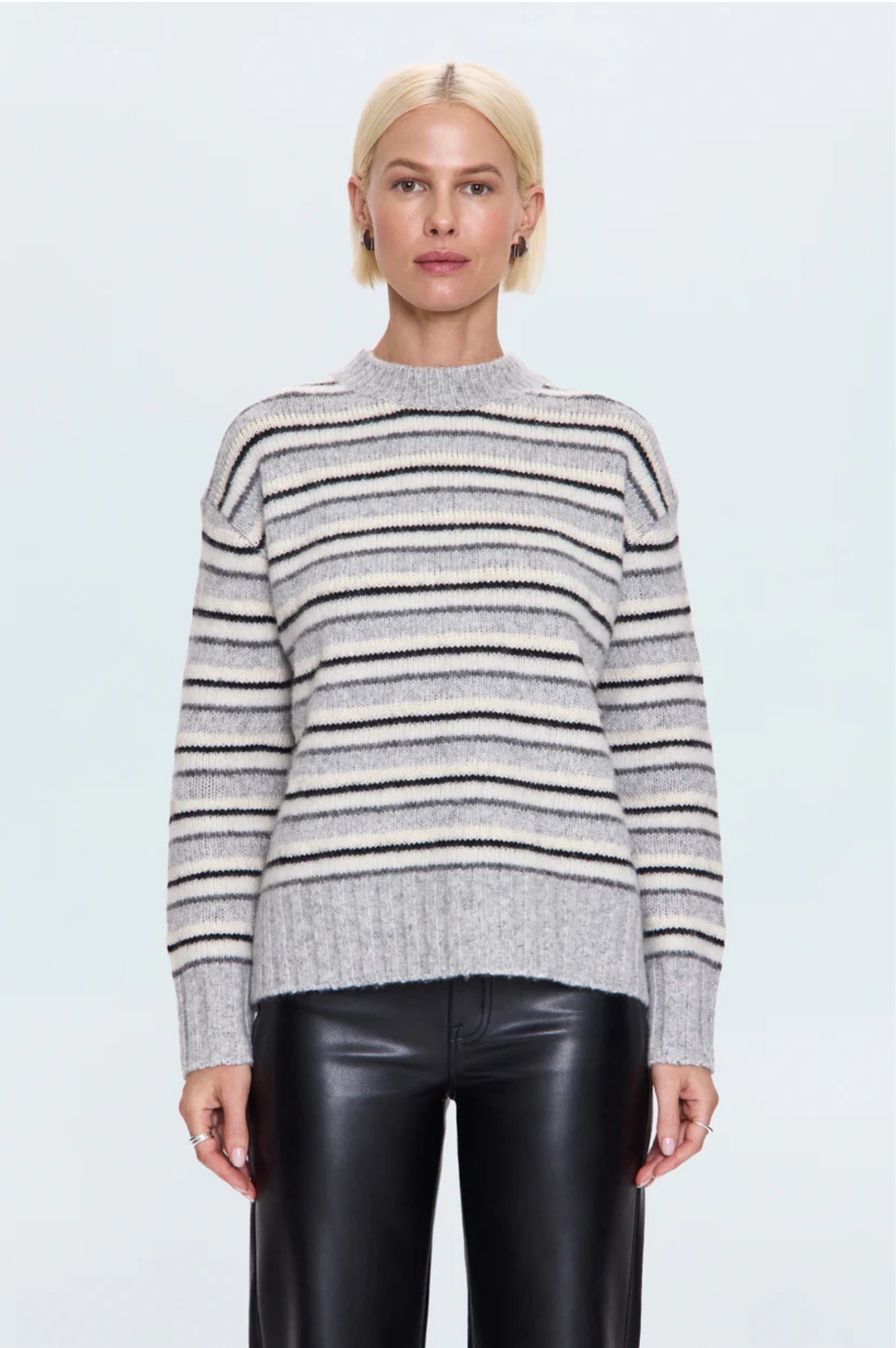Hanna Oversized Sweater - Grey and White Stripe