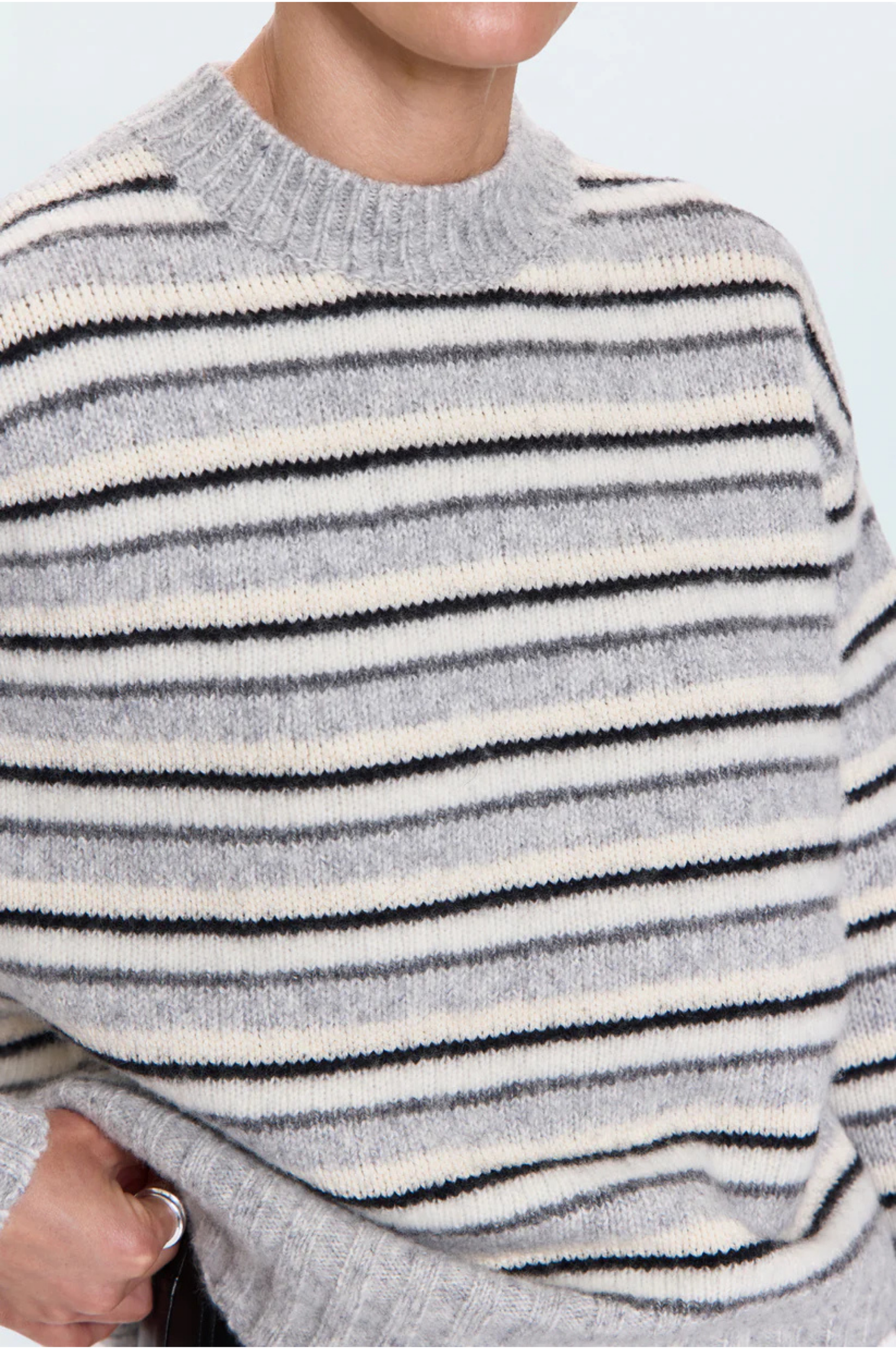 Hanna Oversized Sweater - Grey and White Stripe